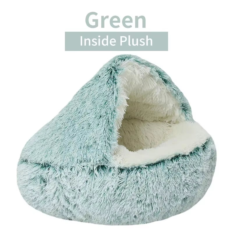 2-in-1 Round Cushion & Warm Pet House for Cats and Small Dogs